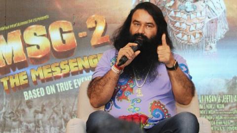 India's self-styled guru and spiritual leader Gurmeet Ram Rahim Singh speaks prior to the release of his film "MSG Messenger of God" II in New Delhi, India, 14 September 2015