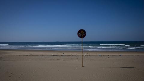 A deserted Durban beach front on day 43 of a national lockdown in Johannesburg, South Africa, 9 May 2020