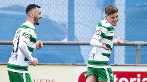 Josh Daniels celebrates after scoring against Penybont