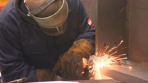 Welding at a steel fabrication firm in Baglan near Port Talbot