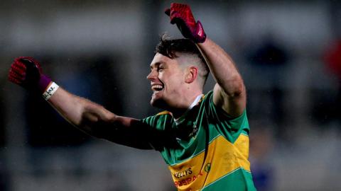 Glen's Eunan Mulholland celebrates after the final whistle in Armagh