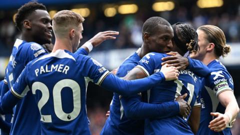 Chelsea celebrate scoring against West Ham