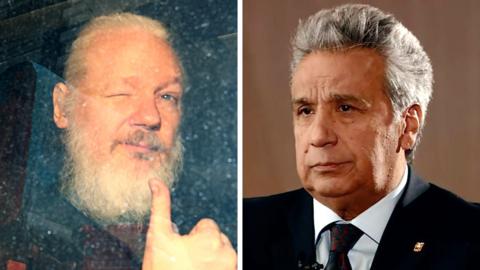 Composite image of Julian Assange and Lenin Moreno