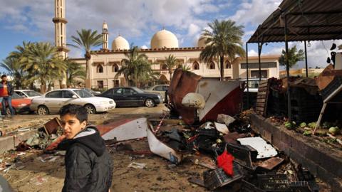 Aftermath of car bomb attack in Libyan city of Benghazi (24 January 2018)