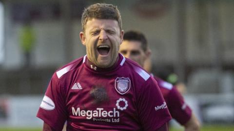 Bobby Lynn celebrates his equalising goal for Arbroath