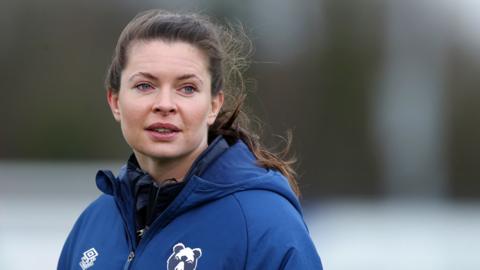 Abbie Ward looks on from the sidelines as Bristol play Sale in January