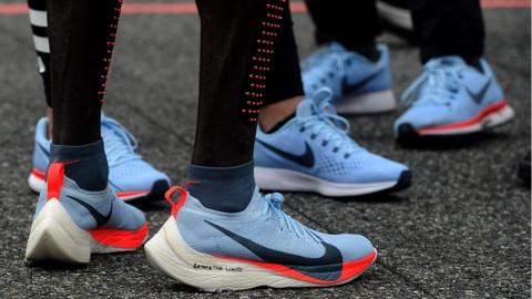 Athletes line up in shoes boasting the controversial new technology