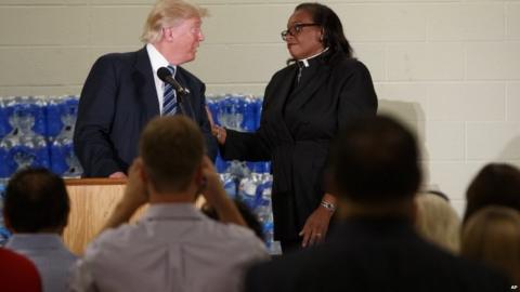 Reverend Faith Green Timmons interrupts Donald Trump during a speech