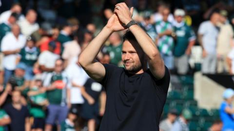 Plymouth boss Tom Cleverley celebrating his first win 