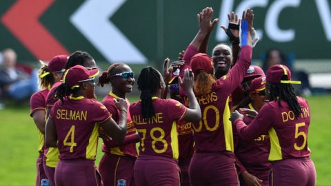 West Indies celebrate a wicket