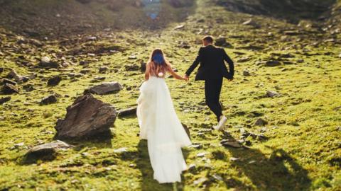 Wedding couple on mountain