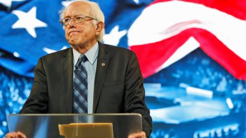 Democratic presidential candidate, Sen. Bernie Sanders, I-Vt. looks over the crowd during a speech at Liberty University in Lynchburg, Virgina 14 September 2015