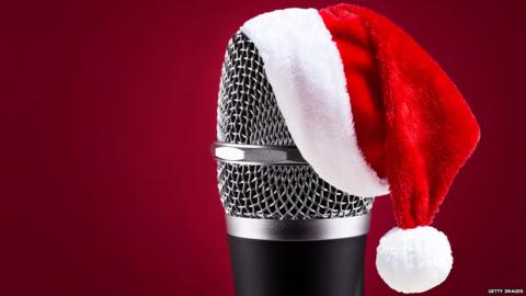 Microphone in a Christmas hat