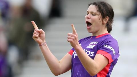 Alice Davidson-Richards celebrates a wicket
