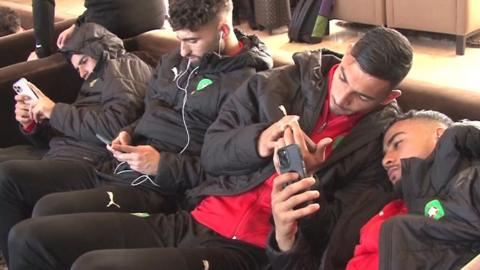 Morocco players wait at Rabat Airport