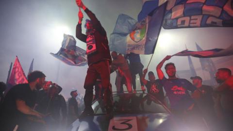 Napoli fans celebrate in Naples