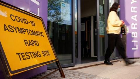 The entrance to a coronavirus disease (COVID-19) testing centre is pictured in Barnet