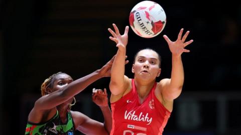 Paige Reed in action for England against Malawi in Nottingham