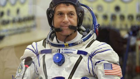 Shane Kimbrough, a member of the main crew to the International Space Station, talks to relatives