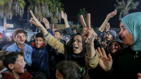 People in Gaza celebrating the ceasefire.