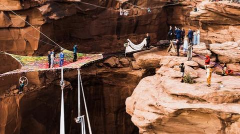 Ryan and Kimberly married 400ft above a Utah canyon.