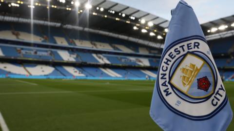 A Manchester City corner flag at the Etihad Stadium