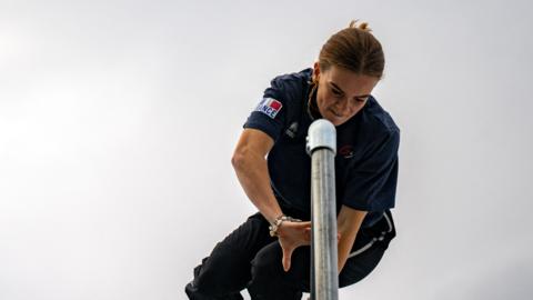 France's Lilou Ruel in action at the 2022 Parkour World Championships in Tokyo