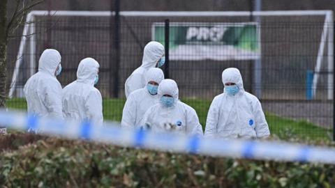 Forensics officers at the scene in Omagh