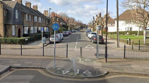 Google StreetView image looking down Risley Road at the junction with The Roundway in Tottenham