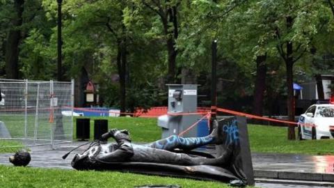 Montreal's downtown statue of Sir John A Macdonald was also decapitated in 1992