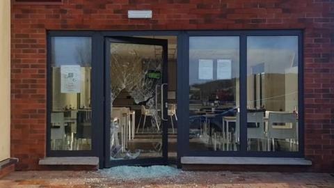 Smashed window at North West Learning Disability Centre