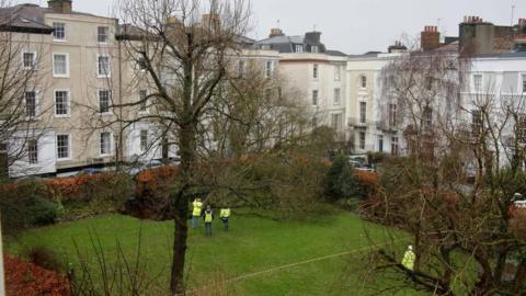 Council workers at the Canynge Square sinkhole