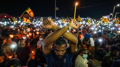 Protesters on Galle Face Green in April 2022