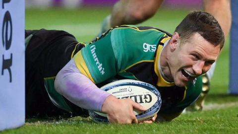 Fraser Dingwall scores a try for Northampton
