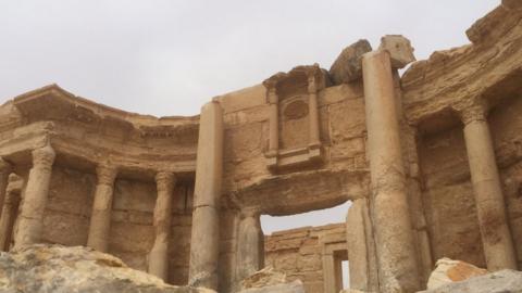 The damaged Roman theatre in Palmyra