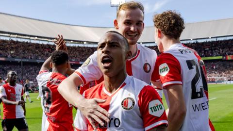 Feyenoord celebrate during their victory over Ajax