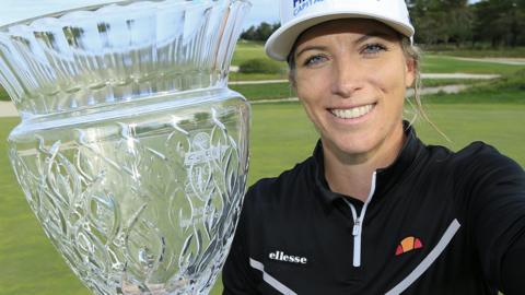 Mel Reid with her trophy after winning her first LPGA Tour event