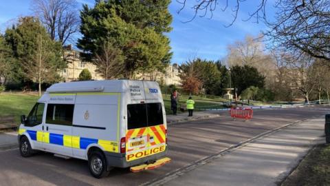 Mobile Police station parked in Victoria Park next to police cordon
