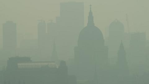 Mist and pollution hang over the London skyline