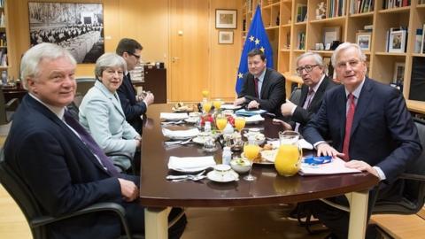 Theresa May and David Davis meet their EU counterparts in December