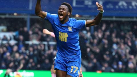 Ibrahim Osman celebrates opening the scoring for Birmingham against Leicester City