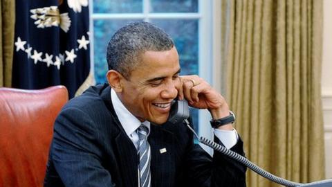 US President Barack Obama on the phone