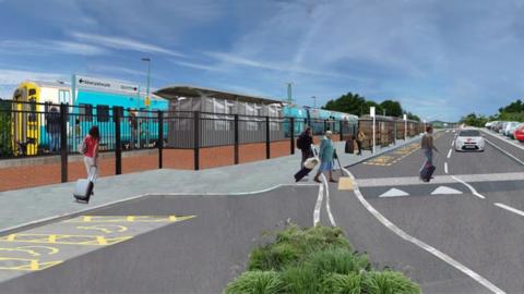 Artist's impression of a new railway station at Bow Street, Aberystwyth