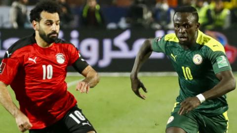 Mohamed Salah and Sadio Mane in action during a match between Egypt and Senegal