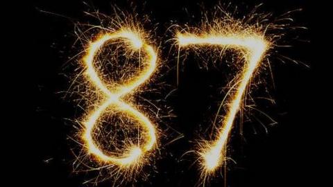 The number 87 written by a sparkler