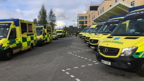 Ambulances queuing outside Southmead Hospital