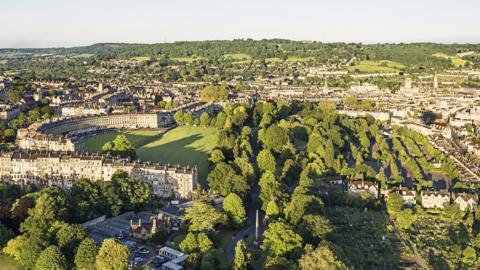 An aerial view of the centre of Bath