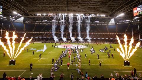 fireworks inside Principality Stadium