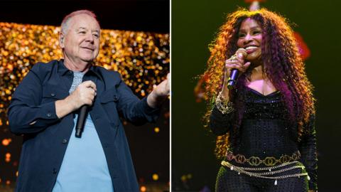A split image of Simple Minds and Chaka Khan