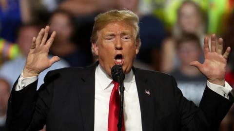 US President Trump addresses supporters at a rally in Montana